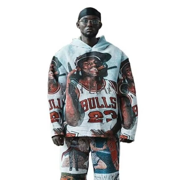 3-Peat Other - MENS MICHAEL JORDAN 3 PEAT BASKETBALL TAPESTRY ALL OVER HOODIE Size: M - NEW